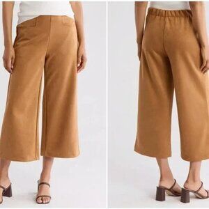 NWT Tahari Wide Leg High Rise Faux Leather Brown Tan Stretch Crop Pants Women 2X